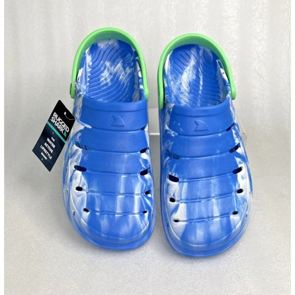 Rugged Shark Eva Clogs Lightweight Slip on Blue Green Big Boys Size 6 NEW
